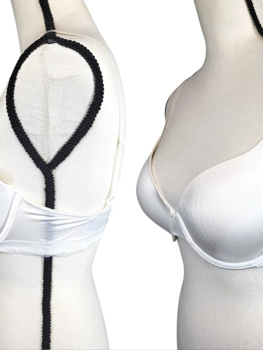Calvin Klein White Lace Trim Contour Underwire T-Shirt Bra Gold Logo Size 36C